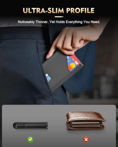 Image of Wallet for Men, RFID Blocking Slim Minimalist Wallet, Pop Up Card Holder