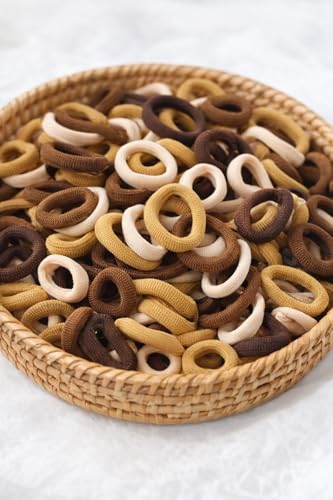 Image of Frescorr (100 pcs) Baby Hair Ties | Soft No-Damage Premium Elastic Mini Rubber Bands for girls | Strong Stretch Ponytail Holders | Daily Use Hair Accessories | (Brown Shades)
