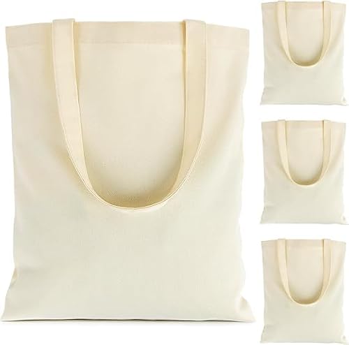 Canvas Tote Bag - 4 PCS Cotton Canvas Reusable Grocery Shopping Blank Tote Bag with Handles for Crafts DIY, Gift, Advertising Promotion Activity 120gsm