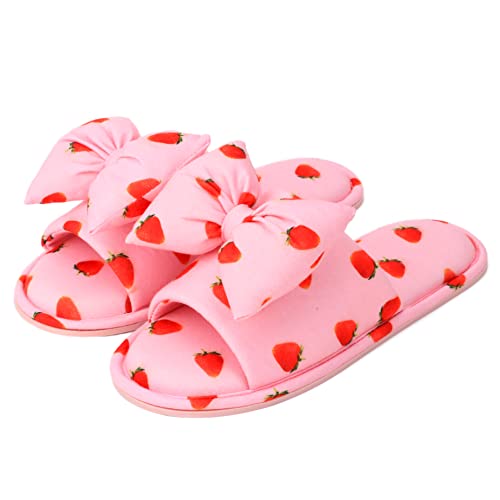 Women Summer Strawberry Slippers Open Toe Slippers Soft Memory Foam Anti-slip Bow Shoes Indoor Outdoor Christmas Gifts