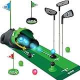 JIMITOP Upgraded Kids Toy Golf Set with Dinosaur Automatic Golf Returner, Led Light Up Night Golf Balls, 3 Clubs, Putting Mat, 3-8 Toddler Mini Golf Games, Indoor Outdoor Sports Toys for Boys Girls