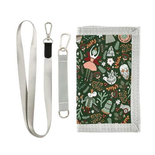JHKKU Christmas Nutcracker Mouse King Kids Wallet for Boys Girls, Teen Canvas Trifold Purse with Zipper Coin Pocket