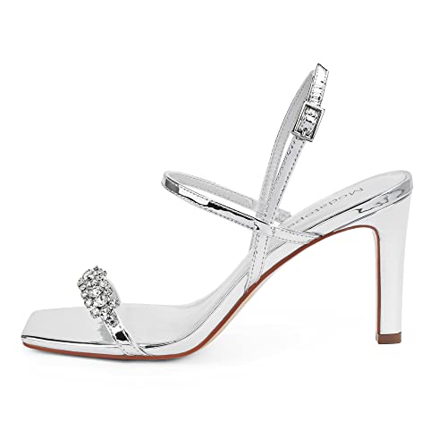 Modatope High Heel Rhinestone Sandals For Women Silver Strappy Sandals Women Ankle Strap Open Toe Sandals Heeled Sandals Women Size 8 #TOP2
