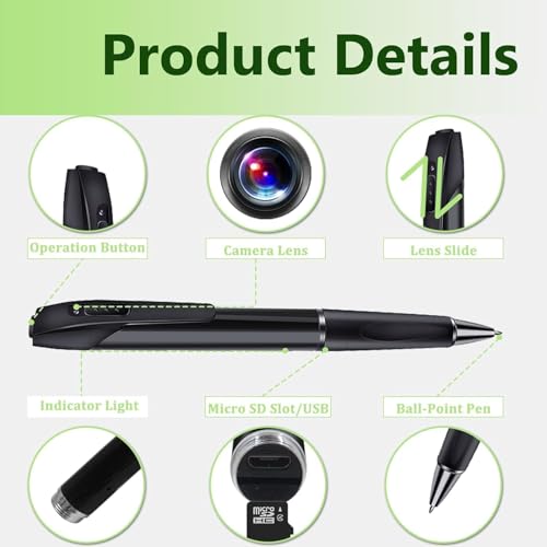 Image of 1080P Body Camera Pen [Upgraded 2026] - Body Cam with HD Video or Picture Taking, SD Card Storage, and Manual Control for Privacy Compliance