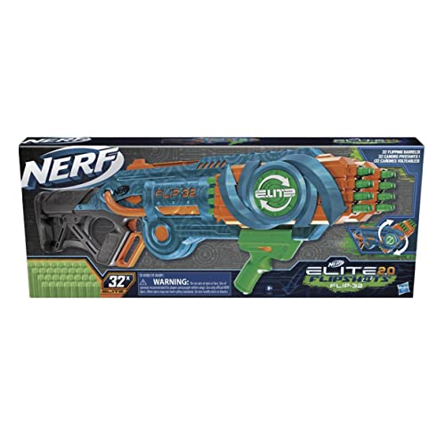 Hasbro NERF Elite 2.0 Flipshots Flip-32 Blaster mit 32 Dart-Läufen für doppelte Feuerkraft, Kapazität für 32 Darts, 32 NERF Elite Darts, F2553EU4, Multi