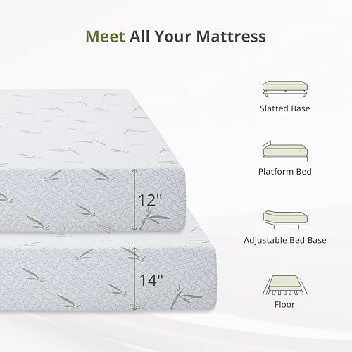 Image of EGOHOME 12 Inch King Size Mattress, Cooling Green Tea Gel Memory Foam for Pressure Relief, Medium Firm Support, Fiberglass Free, Bed in a Box, CertiPUR-US Certified