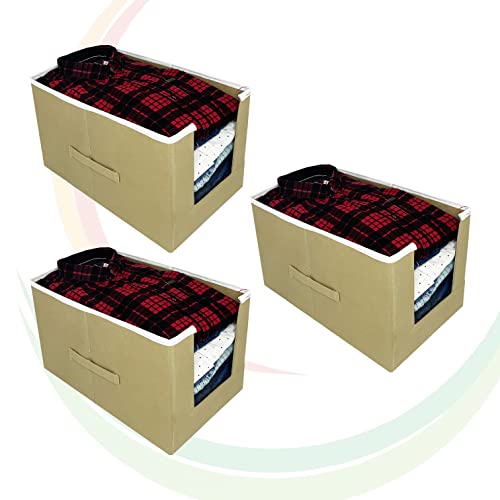 Image of GR Art&Craft inchOrganize Your Space inch Non Woven Shirt Stacker /Shirt Organizer /Wardrobe Organizer /Cloth Organizer /Cloth Cover-3 piece (Beige)