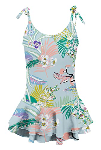 Image of Girls One Piece Swimsuits Halter Ruffled Bathing Suit for Kids Hawaiian Swimwear Leopard Swim Dress 3-16 Years