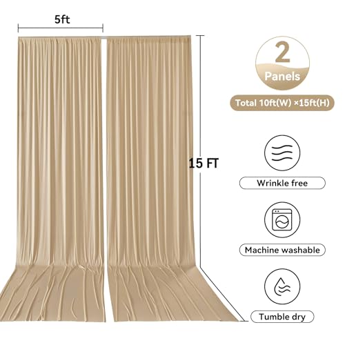 Image of 10ftx15ft Champagne Backdrop Curtains for Parties, Wrinkle Free Polyester Photo Backdrop Drapes 2 Panels 15 ft Long Back Drop Cloth for Wedding Birthday Photography Background Party