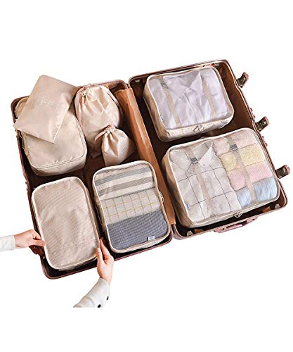 Cubos organizadores Bycc Bynn, 8 peças de organizadores de mala de viagem, Bege