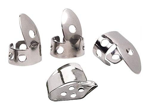Jiayouy 4Pcs Guitar Thumb Finger Picks Set Stainless Steel Guitar Picks for Gutiar Bass Ukulele Banjo Silver
