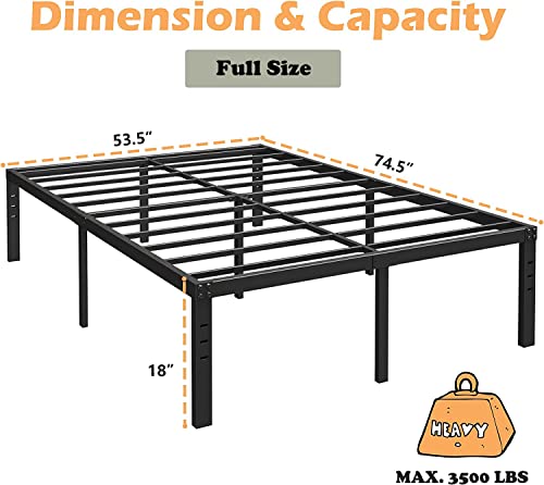 Artimorany Full Size Bed Frame, 18 Inch Mattress Foundation, Heavy Duty Steel Slats Support Platform With Underbed Storage, Easy Assembly, Non Squeak, Black #TOP2