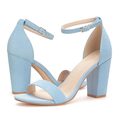 Image of PARTY Women's Chunky Block Heels Open Toe Ankle Strap 3 Inch Heeled Sandals Comfortable for Wedding and Prom