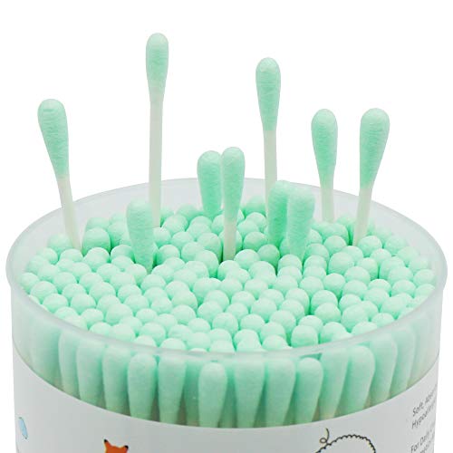 Image of Green Cotton Swabs Spiral - 400 Count Organic Cotton Buds Double Side Tightly Wrapped Cotton Tips Paper Stick Soft Gentle Lint-Free Cruelty-Free, Round & Spiral (Green)