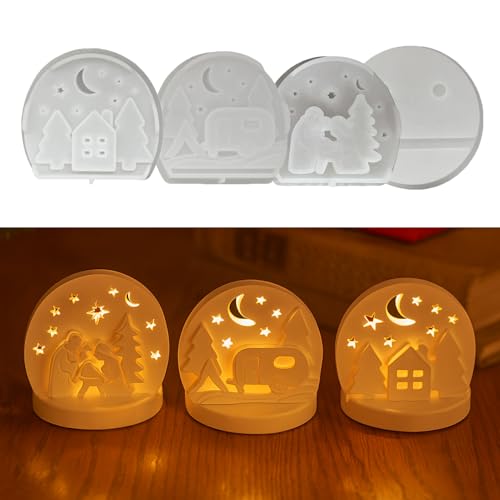 Silikonformen Gießformen Weihnachten 4 Stück Silikonform Krippe Weihnachtsbaum Gießform Kerzenhalter Silikonform Weihnachten Gießformen Silikon Weihnachtskrippe Kerzenhalter Gips zum Gießen (A)