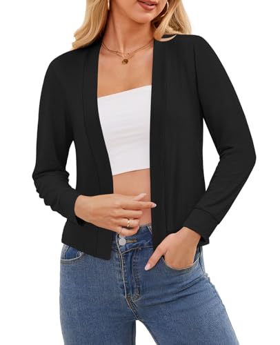DouBCQ Women's Long Sleeve Cropped Cardigan Lightweight Open Front Bolero Shrug2