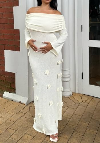 Unybwonn Women Sexy Off Shoulder Crochet Maxi Dress Bodycon Stretchy Mesh Knit Dress Long Sleeve Tube Top Elegant Dresses4