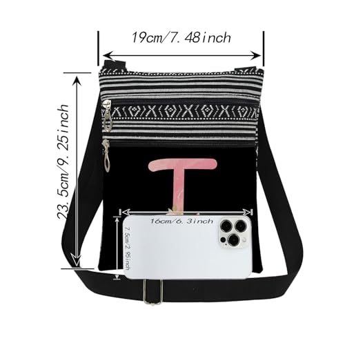 Pink Art Letter S Crossbody Bag Gilded Floral Print with S Letter Messenger Bag Daily Use Adjustable Strap Crossbody Purse Birthday Gift Valentine Present​​ for Adult Bridesmaid Gift2