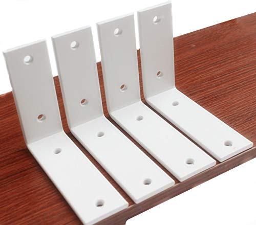 4 Pack - L 5" x H 4" x W 1.5", 5mm Thick White L Shelf Bracket, Iron Shelf Brackets, Metal Shelf Bracket, Industrial Shelf Bracket, Modern Shelf Bracket, Decorative Shelving Shelf Supports with Screws