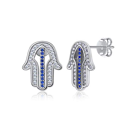 Chicsilver 925 Sterling Silver Hamsa Hand Of Fatima Earrings Cubic Zircon Stud Earrings For Women #TOP19