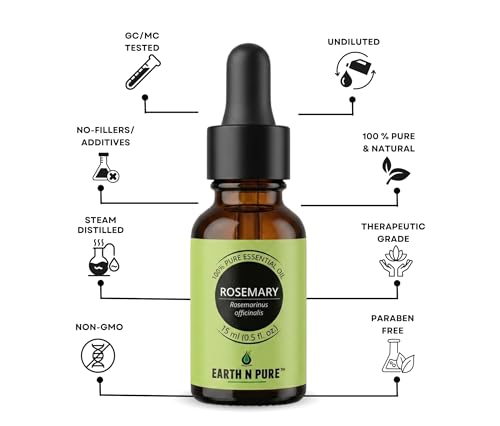 Image of Earth N Pure Rosemary Essential Oil | 100% Pure, Natural & Undiluted | Steam Distilled Rosemary Oil for Hair, Scalp, Skin, Aromatherapy & Diffuser | Vegan & Cruelty-Free | 15ml Pack of 2