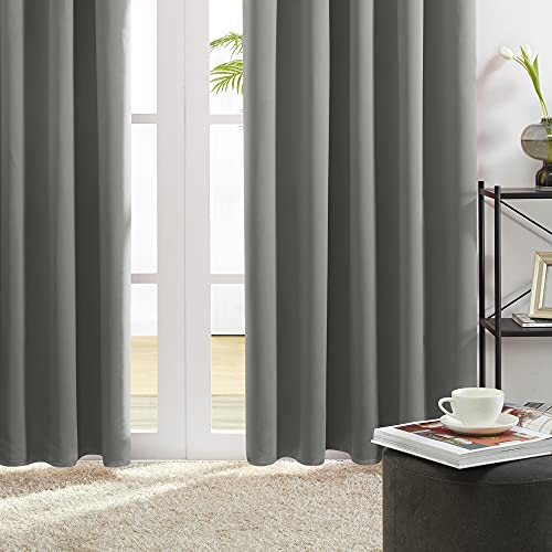 Image of Deconovo Blackout Curtains Set of 2, 8 Feet Long, Black Curtains for Bedroom, Thermal Insulated Window Curtains for Living Room - 52W x 96L Inch,Light Grey Eyelet