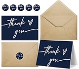 Thank You Cards With Envelopes 4 x 6, 30 Pcs Blank Navy Blue Baby Shower and Wedding Notes, Brown Kraft Envelopes and Stickers Included