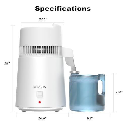 ROVSUN【Upgraded】 1.6 Gallon/6L Water Distiller with Flame-Retardant Material, BPA-Free Container & Stainless Steel Interior, Home Distilled Water Machine Maker Countertop Distilling Water Purifier