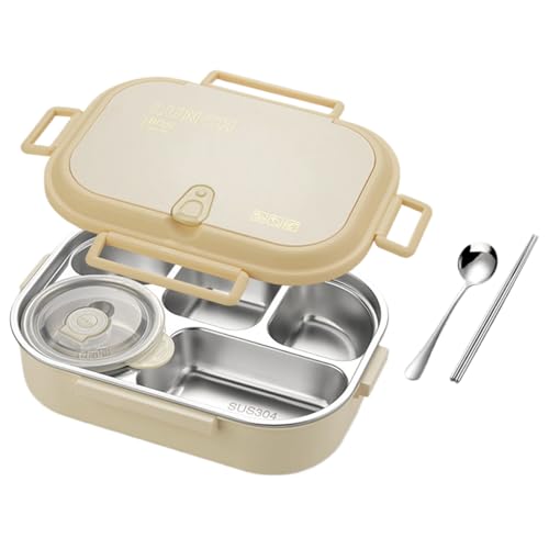 Uoqpty de Acero Inoxidable - Infantil Acero Inoxidable | Antifugas Microondas Compartimentos con Palillos Cuchara | Preparación Comidas Adultos y Niños