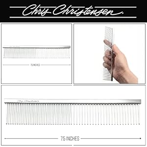 Chris Christensen 000 7.5 in. Greyhound Style Fine/Coarse Colored Butter Comb, Groom Like a Professional, Rounded Corners Prevent Friction and Breakage, Solid Brass with Steel Teeth, Chrome Finish Chris Christensen 000 7.5 in. Greyhound Style Fine/Coarse Colored Butter Comb, Groom Like a Professional, Rounded Corners Prevent Friction and Breakage, Solid Brass with Steel Teeth, Chrome Finish