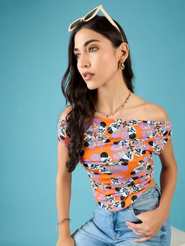Image of Uptownie Women Top | Stretchable Cowl Neck Ruched Design | Sleeveless & Knitted Fabric for Casual Soft & Comfortable