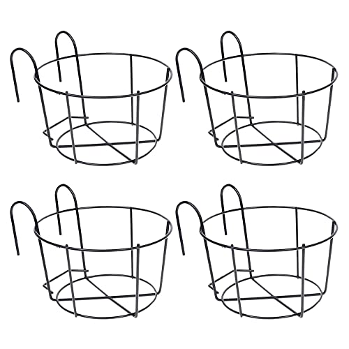 Pimahnry 4 Piezas Maceteros Colgantes para Barandillas, Soportes para Macetas, Estantes de Hierro para Plantas, Valla, Soporte de Macetas de Metal para BalcóN, Cesta para BalcóN, PequeñO