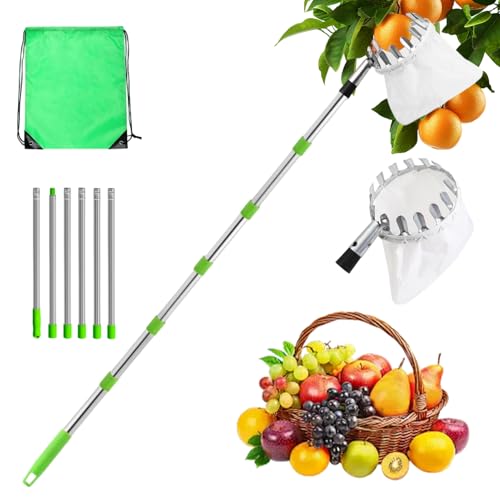 Raveparty Kirschenpflücker, Obstpflücker für Kirschen, Obstpflücker Diameter mit Baumwollbeutel 16 cm, 2.5m, Spleiß-Verlängerung Obstpflücker Stange