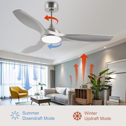 Image of 52 Inch Modern 3 Blade Silver Ceiling Fan with Lights Remote Control