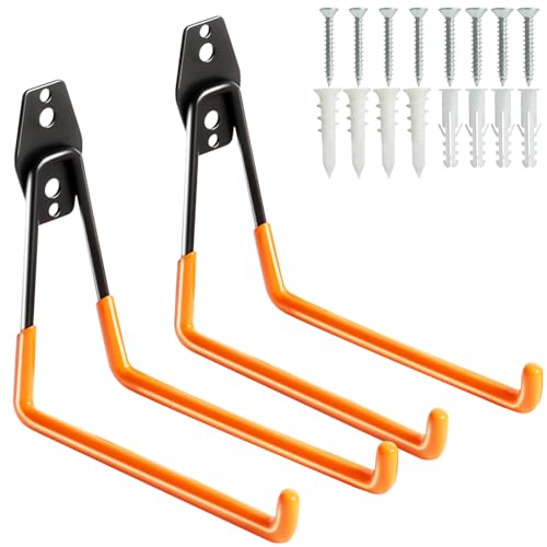 KURUI Heavy Duty Garage Hooks for Hanging, 2 Pack Metal Garage Organization Hooks, Garage Storage Hooks for Ladder Extension Cord Cable, Wall Mount Large Utility Hooks, Garden Tool Organizer/Hanger