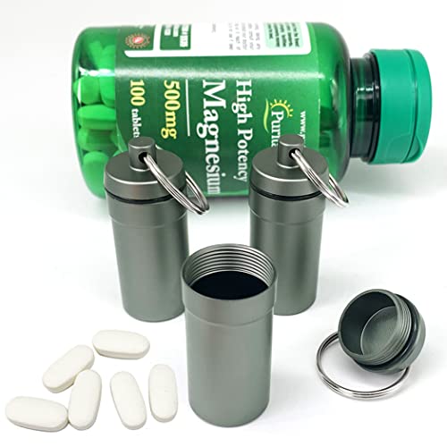 Image of 3 Packs Waterproof Aluminum Pill Fob Container, EFFIET Nitro Bottle Holder Nitroglycerin Pill Case Emergency Keychain Pill Holder for Medicine Organizer Dispenser (3 Packs Matt Finished)