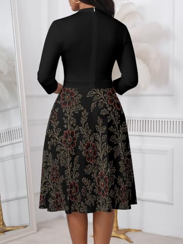 Image of PinkPatty Women's Casual A-line Midi Dresses 3 /4 Sleeve V Neck Fit and Flare Dress with Pockets