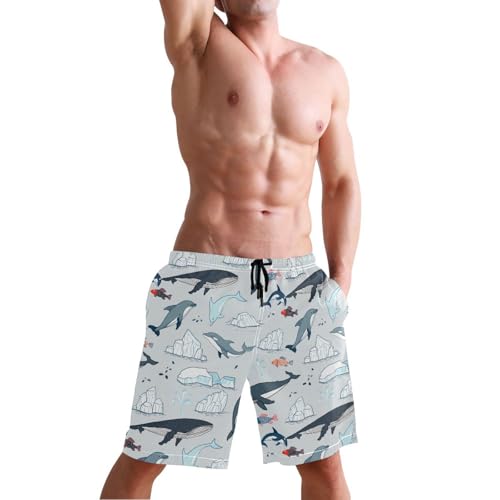 Quick Dry Whales Men's Swimming Shorts Swim Trunks with Mesh Lining Beach Wear - S4