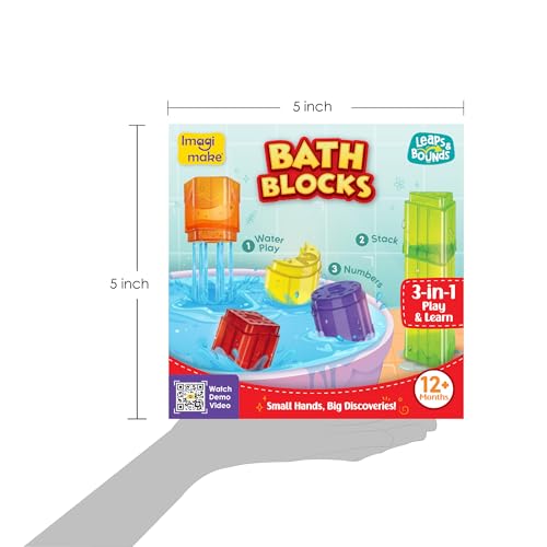 Image of Imagimake Bath Blocks Baby Toys | Leaps & Bounds Bath Toys for Toddlers 12+ Months | Educational Toy for Toddlers, Infants |3-in-1 Play & Learn-Strain, Stack & Learn Numbers| Gift for Kids 1+Year Old