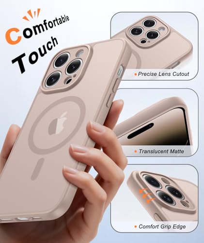 Image of FNTCASE for iPhone 14 Pro-Max Case: Translucent Gold Slim Cases Compatible with MagSafe, Full Camera Protection & Tempered Glass Protector, 14FT Military Grade Drop Tested, Matte Skin-Friendly Cover