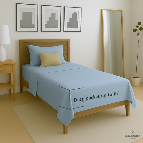 100% Egyptian Cotton Sheets Twin XL Size, 3 Pcs Dorm Essentials Bedding Set, 1000 Thread Count Egyptian Cotton, Soft, Breathable, Durable, Deep Pockets up to 16, French Blue