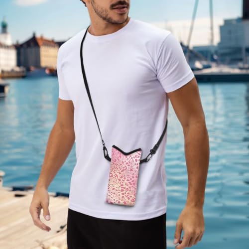 Image of Small Crossbody Bag for Women Waterproof Neoprene Phone Pouch with Shoulder Strap Women's Mini Travel Bag for Cellphone Keys Lipstick, Leopard Print Light Pink