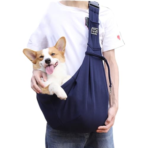 ISUPY 四季通用 犬猫用 キャリーバッグ 折りたたみ 収納 ショルダーバッグ 7.5kg耐荷重 調節可能 アウトドア 通気性 携帯便利 車載 旅行 キャンピング 通院 散歩 電車移動 災害避難用 外出用 バッグ (ネイビー)