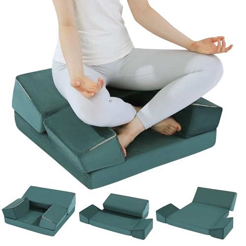 TOPROUD Large Meditation Pillow with 2 Knee Pads & Hip Support, Ergonomic Yoga Floor Cushion for Adults, 3 Adjustable Shapes for Beginner & Experienced Meditators, Black