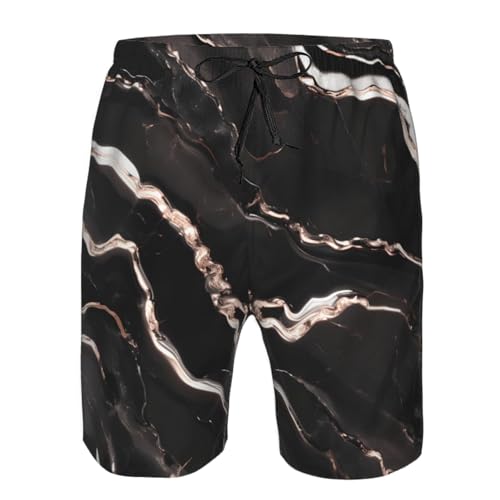 Black Rose Gold Marble Print Stylish Men Beach Shorts Lightweight Cozy Swim Trunks Summer Casual Outings Holiday4