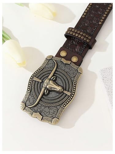 Men's Leather Buckle Belts Vintage Embossed Waist Western Belts for Jeans3