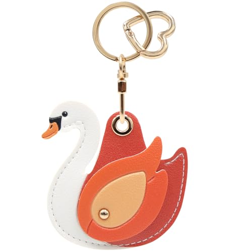 Funda de piel sintética para AirTag con diseño elegante de cisne color rojo