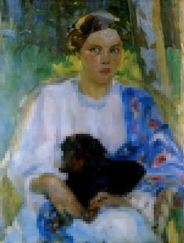 Affiche la fille au teckel d'Alexander Murashko Habiller un Grand Mur Blanc avec de l'Art