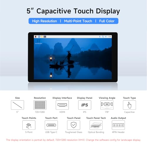Image of waveshare 5inch Capacitive Touch Display, Compatible with Raspberry Pi 5 /4B /3B /Zero /Zero W /Zero 2W /Pico /Pico W /Pico WH, Supports Windows 11 /10 /8.1 /8 /7, Support Jetson Nano /Jetson Orin Nano