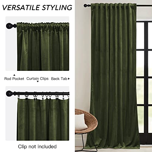 Image of RYB HOME Olive Green Velvet Curtains with Hook Tape, Thermal Insulated Privacy Protect Decorative Drapes for Home Theater, W 52 x L 72 inches, 2 Panels Set | Thermal Insulated, Privacy UV Heat Blocking, Luxurious Drapes, Nursery Dormitory Bathroom, W52 x L72, 2 Panels Set